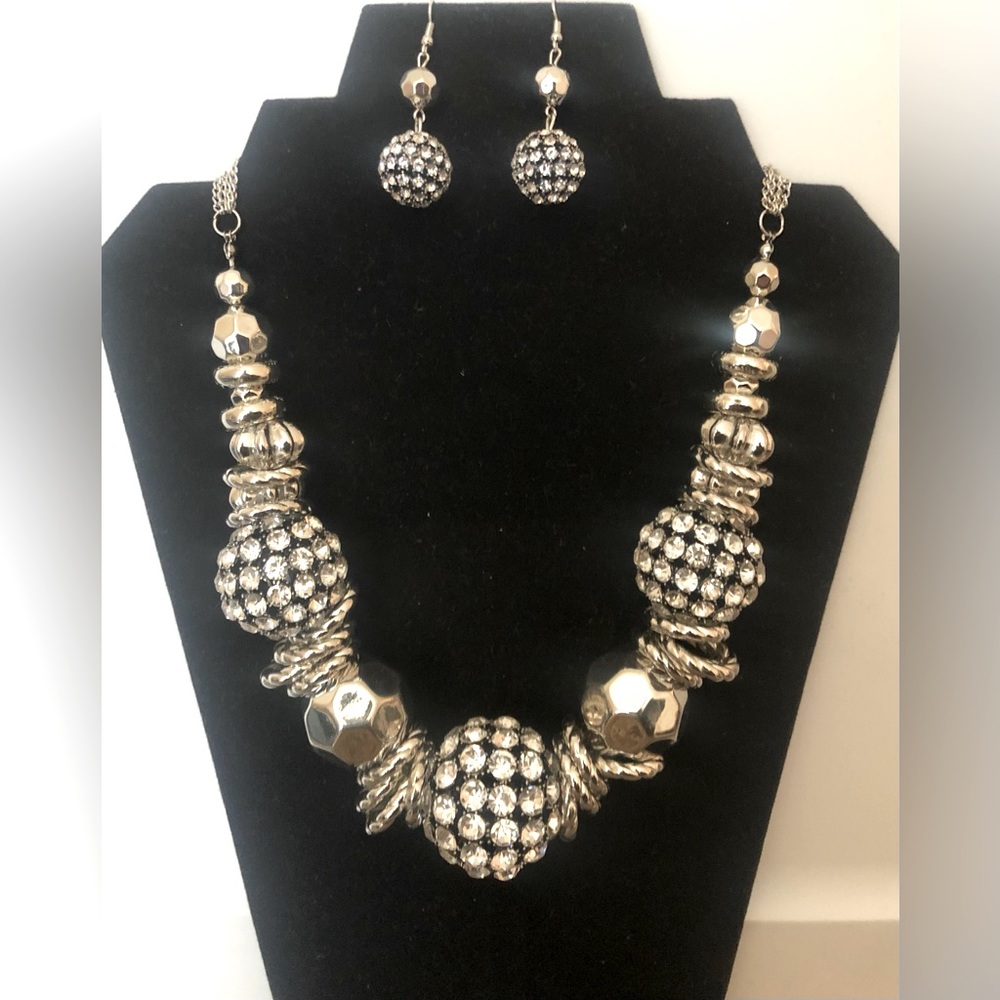 Heavy Silver Necklace and Earring Set